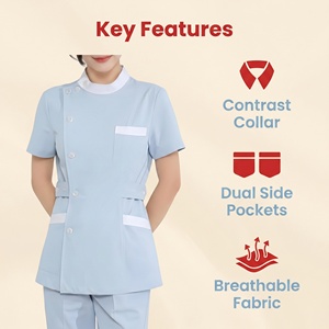 Tenues d'infirmière en tissu Dobby respirant bleu clair à manches courtes pour l'hôpital, la clinique et le <span class=keywords><strong>travail</strong></span> infirmier - Product Image 3