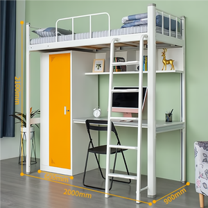 Dortoir appartements <span class=keywords><strong>lit</strong></span> Double <span class=keywords><strong>pont</strong></span>, Loft métallique <span class=keywords><strong>lit</strong></span> superposé <span class=keywords><strong>avec</strong></span> <span class=keywords><strong>bureau</strong></span> chaise - Product Image 4