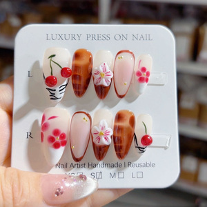 Prensa acrílica en forma de almendra corta que señala a mano en <span class=keywords><strong>uñas</strong></span> postizas 3D <span class=keywords><strong>uñas</strong></span> postizas hechas a mano al por mayor - Product Image 2