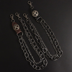 Vintage Leather <b>Cross</b> Trouser <b>Chain</b> Double Layered Chunky Metal Industrial Streetwear Waist <b>Chain</b> Hip Hop Style Daily Wear - Product Image 3