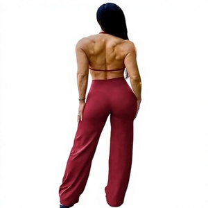 Pantalon taille haute à jambes larges pour femme, couleur bordeaux, sans couture, pour le yoga, le fitness et les tenues décontractées - Product Image 4