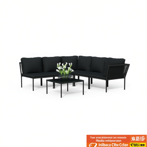 Ensemble de salon de jardin noir en métal avec coussins imperméables, canapé d'extérieur au design élégant pour usage extérieur - Product Image 1