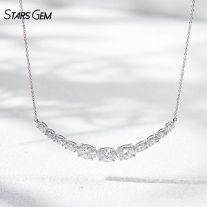 StarsGem Bijoux Fins Collier Tendance Sourire en Or Massif 18K Plaqué Rhodium avec Diamant de Laboratoire Taille Ovale Sertissage à Griffes, Cadeau pour Elle - Product Image 2