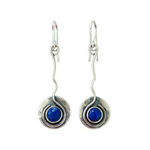 Pendientes colgantes de plata tibetana con engaste de lapislázuli, estilo vintage para mujer, joyería chapada en plata antigua - Product Image 1