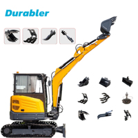 Mini-excavatrice hydraulique de 1 tonne, type cabine à queue zéro, sur chenilles, avec plusieurs accessoires en option pour chantier de construction