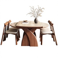 Table à manger ronde moderne avec base en forme de croix, plateau en pierre frittée, extensible et écologique - Indispensable pour appartement (6 places)