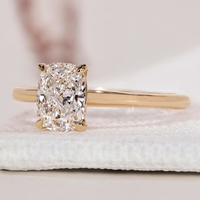 Anillo de Compromiso con Diamante Cultivado en Laboratorio de 2 Quilates, Corte Alargado, Montura de Punta, Oro Sólido de 10K/14K/18K, Certificado IGI, CVD/HPHT, Personalizado