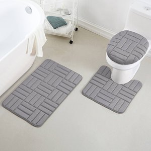 Grosir kustom Set keset Toilet berbentuk U Chenille Non Slip busa memori lembut kamar mandi 3 potong Set keset mandi