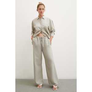 Pantalones Anchos de Lino para Mujer, Cintura Elástica, Cintura Alta, Transpirables, Casuales, Color Caqui - Product Image 6