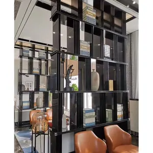 Lobby Black Brushed Stainless Steel Storage Display Racks For Divide Room