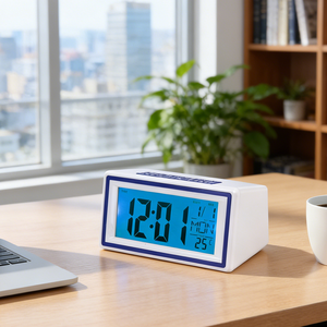 Petite horloge de table numérique mignonne avec commande vocale, rétroéclairage, minuterie, affichage de la température, fonctionne sur piles, décorative d'intérieur - Product Image 1