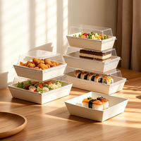 Boîte à lunch jetable en carton blanc biodégradable personnalisée en usine avec couvercle transparent en PET pour pâtisserie, gâteau, salade, emballage à emporter