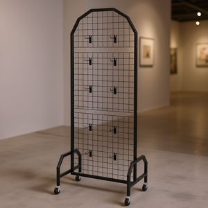 Présentoir industriel en treillis métallique 1,9 x 5,4 pieds en acier au carbone, mobile avec roulettes, autoportant pour panneaux d'art - Product Image 2