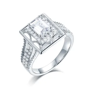 Nữ Hoàng Thiết Kế Emerald Cut Bạc Wedding Engagement Ring Big Luxury Trang Sức Quà Tặng Cho Mẹ