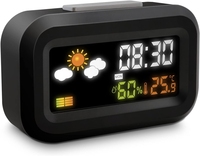 Réveil numérique de voyage à écran LCD rétroéclairé couleur alimenté par batterie avec calendrier, météo, affichage de la température