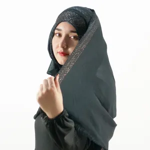 Diseñador islámico lujo gasa chal musulmán color sólido viscosa hijab Jersey borla algodón cabeza bufanda turbante para mujer accesorio