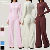 Sunquest Dames Yoga Sport 2-delige Set Ritsjas Wijde Pijpen Broek Gym Pilates Running Fitness Kleding Activewear Sets Op Maat