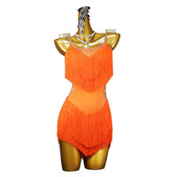 Robe de concours de danse latine pour femmes adultes, en spandex/nylon, avec strass et franges, tenue de performance