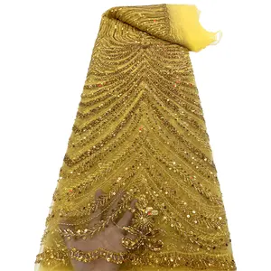 Glitter altın boncuk nakış kumaş Sequins çiçek dantel boncuklu dantel kumaş düğün için