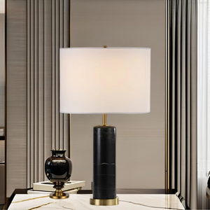 Lámpara de escritorio minimalista moderna de tela, iluminación de mesa de mármol para el hogar, luces de mesa de hotel para el hogar - Product Image 2