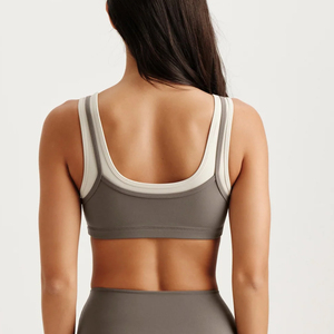 Scoop Neckline Luxurious Smoothing Racerback Crop <strong>Tops</strong> With <strong>Built</strong> <strong>in</strong> <strong>Bra</strong> Contrast Under-Layer Sports <strong>Bra</strong> for Women - Product Image 3