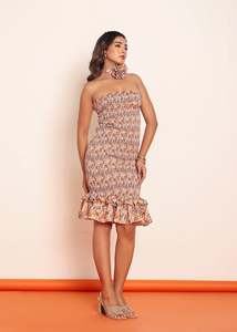 ชุดเดรสสั้นผ้าพิมพ์ลายพร้อมยางยืดที่เอว แต่งระบายอย่างประณีต ชุดลำลองสำหรับผู้หญิง ผลิตจากผ้าเนื้อบางเบา - Product Image 3