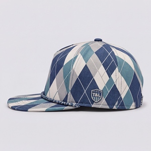 Golf <b>Cap</b> Argyle <b>Navy</b> Blue Teal Cream Waterproof PVC Patch Rope 5 Panel Perforated Breathable Snapback Gorras <b>Men</b> Women - Product Image 3
