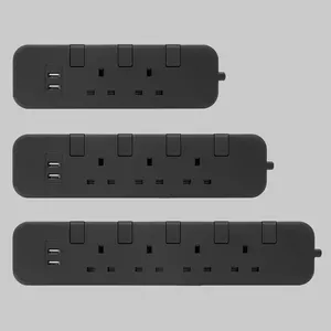 Hochwertiger schwarzer 3-polig-Stecker für Zuhause UK Standard Universalstrom elektrischer Multi-Stecker 4-Wege-Verlängerungssteckdose Steckdose mit USB-Anschluss