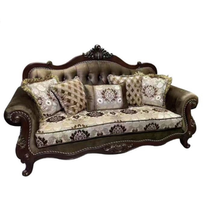 Juego de Sofás de Tela con Tallado en Madera de Estilo Chesterfield Clásico Europeo, Muebles para Sala de Estar - Product Image 2