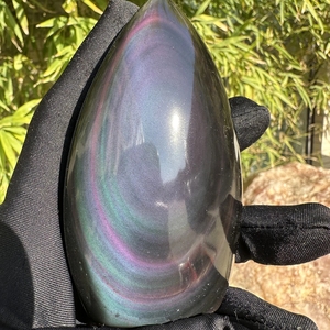 1 pièce Ornement Goutte d'eau en Obsidienne Arc-en-ciel Naturelle - Décoration Flamme Pierre Brute Polie Sculptée à la Main pour la Décoration Intérieure - Product Image 1