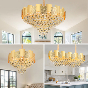 Bán Hàng Nóng Thiết Kế Mới Chiếu Sáng Sảnh Thả Đèn Phòng Khách Vàng Dẫn Ánh Sáng Thời Gian Đám Cưới Cổ Brass Hotel Pha Lê Đèn Chùm - Product Image 6