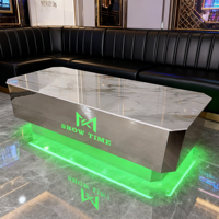 Table Basse KTV Lumineuse à Sept Couleurs Changeantes avec Porte-Cartes en Pierre, Acier Inoxydable et Plateau en Verre Trempé pour Bar