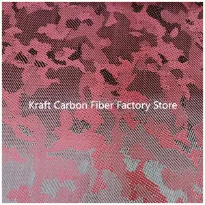 3K 240G DIY automobile moto modifié casque surface rouge camouflage motif <span class=keywords><strong>kevlar</strong></span> <span class=keywords><strong>fibre</strong></span> de <span class=keywords><strong>carbone</strong></span> mélangé tissu - Product Image 4