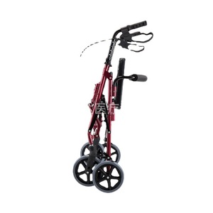 Foldable Portable <b>Walker</b> With Seat And Basket For Elderly Aluminum Alloy 4 Wheel <b>Rollator</b> Red And Blue - Product Image 3