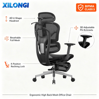 Chaise de bureau ergonomique de luxe à dossier haut en maille, pivotante, avec accoudoirs 3D