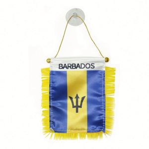 Drapeaux mini-guirlandes de voiture en gros Barbados à suspendre à la fenêtre avec ventouse, impression numérique, en satin, pour usage automobile - Product Image 1