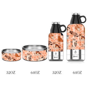 Stok 3 dalam 1 perjalanan makanan hewan peliharaan cairan anti bocor terisolasi anjing botol air baja tahan karat mangkuk pengumpan untuk mobil berkemah luar ruangan - Product Image 4