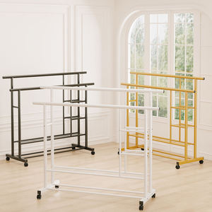 Porte-manteau double en métal OEM Cedar Space avec roulettes verrouillables, <span class=keywords><strong>étagère</strong></span>s de rangement épaissies antirouille <span class=keywords><strong>pour</strong></span> chaussures et vêtements - Product Image 6
