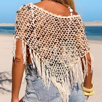 Châle triangulaire tissé à la main avec sequins 2026, cape asymétrique à franges, poncho tendance pour la plage et les vacances, écharpe enveloppante