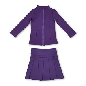 Ensemble Sportif 2 Pièces pour Filles : Veste Zippée Manches Longues et Jupe Plissée – Tenue de Sport Unie pour Enfants (Vente en Gros) - Product Image 4
