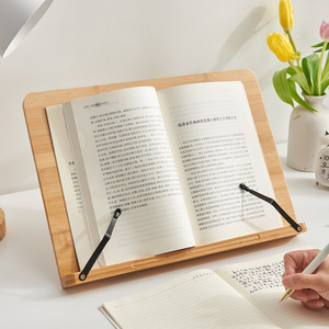 Soporte de bambú para libros Zhui Zhu con clips para escritorio, estudio y uso doméstico - Product Image 1