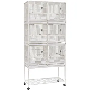 3 Tier Metal Cage With Stand Removable Tray Stainless Steel Food Container Stackable Divided Breeder Bird Pigeon Cage