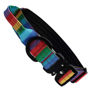 Adjustable Rainbow Plaid Tactical <b>Dog</b> <b>Collar</b> With Handle Neoprene Lining Support Personalized <b>Customization</b> - Product Image 1
