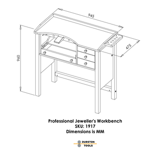 Durston Professional Jeweller’s Workbench Hardwood Top 3 <b>Drawers</b> Pull-Out Work Area Removable Bench Peg Arm Rests Jewelry Bench - Product Image 5