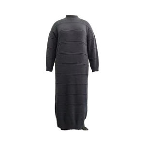 中国工厂加大码冬季马克西条纹宽松休闲镂空女式针织连衣裙 - Product Image 2