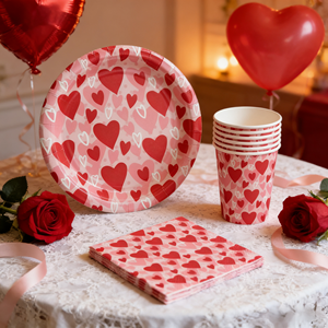 DAMAI Vaisselle jetable pour la Saint-Valentin, assiettes en papier à motif cœur, gobelets, serviettes, ensemble de fournitures pour fêtes et mariages - Product Image 1