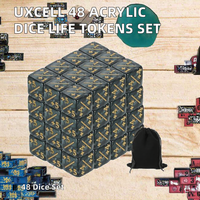 Uxcell 48 pièces – Compteurs de dés magiques en acrylique, dés hexagonaux D6, jeu de dés Life Token avec pochette, accessoires de jeu à thème numérique, marbre noir