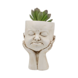 รูปปั้นประดับแจกันดอกไม้ทำจากเรซินนาโนมีสีเบจงาช้าง - Product Image 1