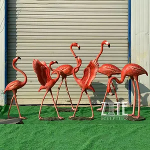 Escultura de animal de fibra de vidrio para decoración de jardín, estatua de Flamenco de resina de tamaño real