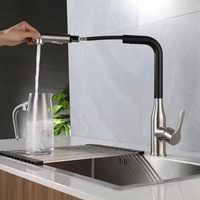 Robinet de cuisine moderne en acier inoxydable 304 avec cartouche céramique, pivotant à 360°, anti-éclaboussures, avec douchette extractible rétractable